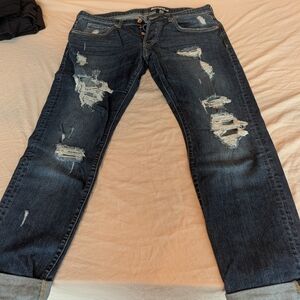 H&M Men's Relaxed Fit Distressed Dark Blue Jeans